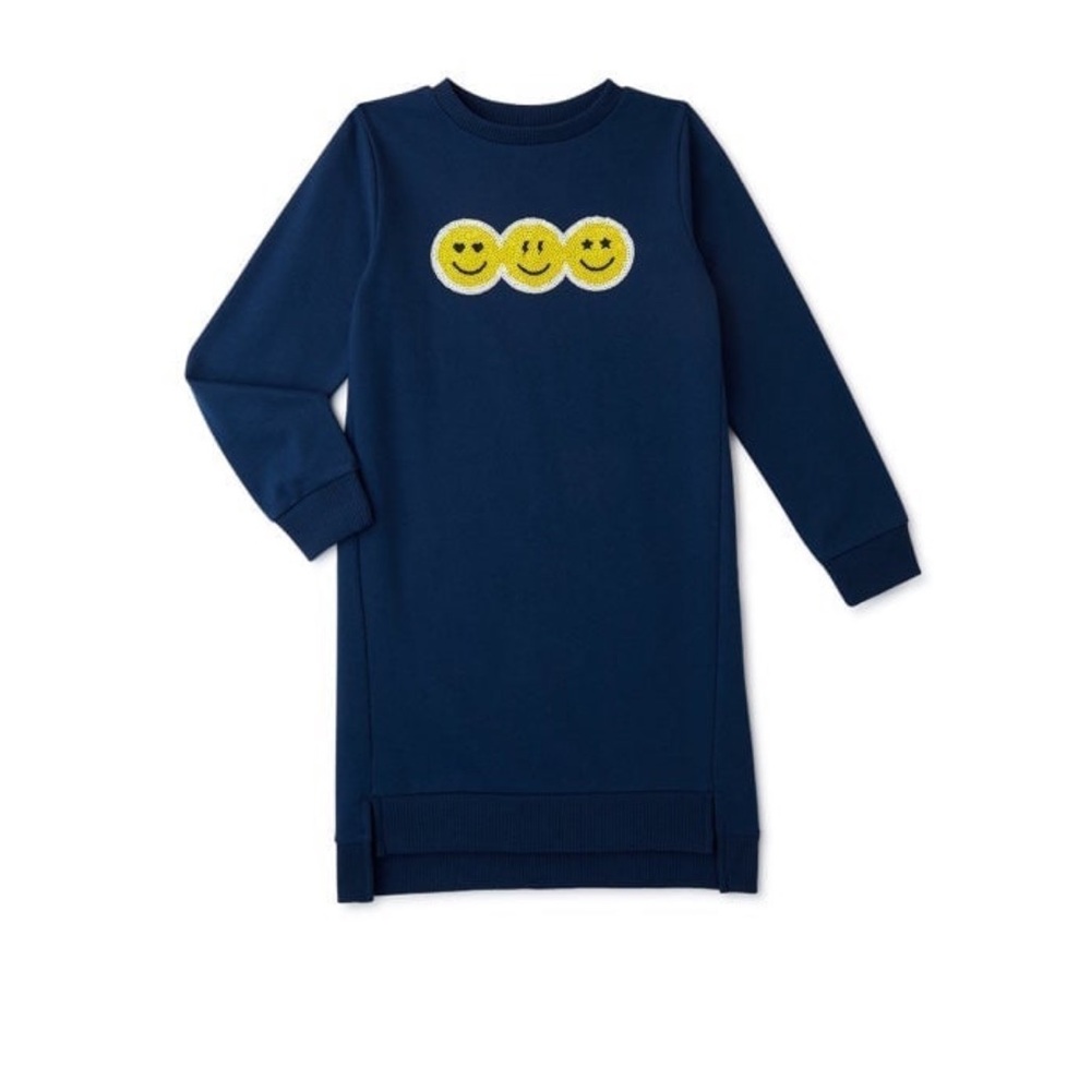 Girls l.o.l lol long sleeve sweatshirt dress - sequin happy face